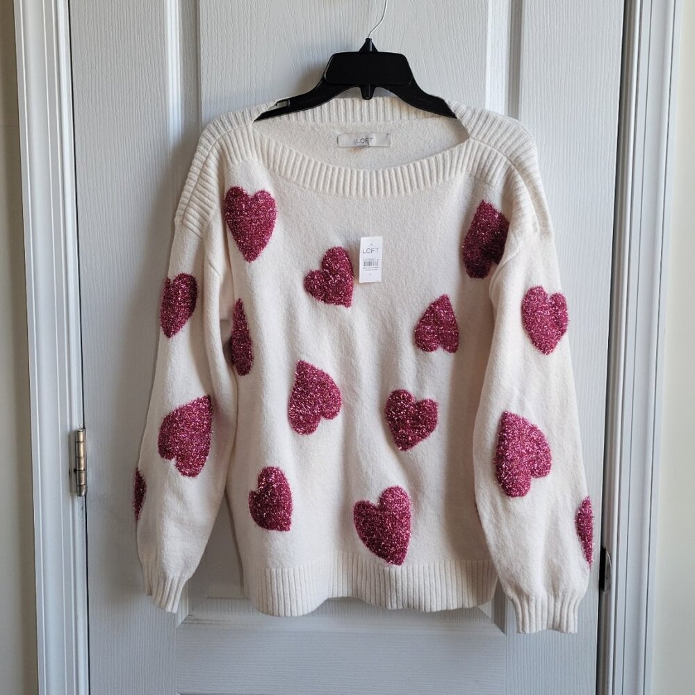Ann Taylor Pink Tinsel Valentine's Day Sweater